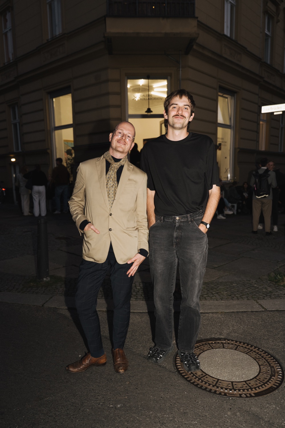 Michael Nickel and Jonathan Goudefroy of carry outside Galerie Kollaborativ in Berlin